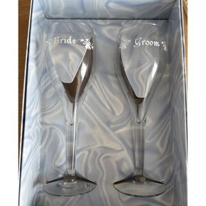 Vintage Wedding Tulip Classic Rose, Bride and Groom Toasting Glasses Set of 2